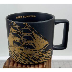 Vintage Starbucks Coffee Mug 14 Oz Aged Sumatra Black & Gold w/Sailing Ship